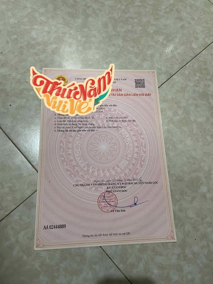 Đất thổ cư Nghi Lâm 165m² giá 1 tỷ - Đầu tư sinh lời ngay!