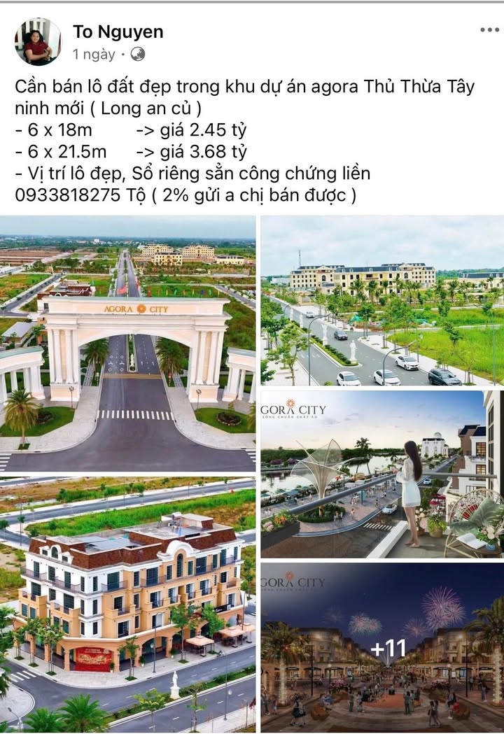 Đất nền dự án Agora City Thủ Thừa Long An 108m² giá 2.45 tỷ - Sổ đỏ chính chủ