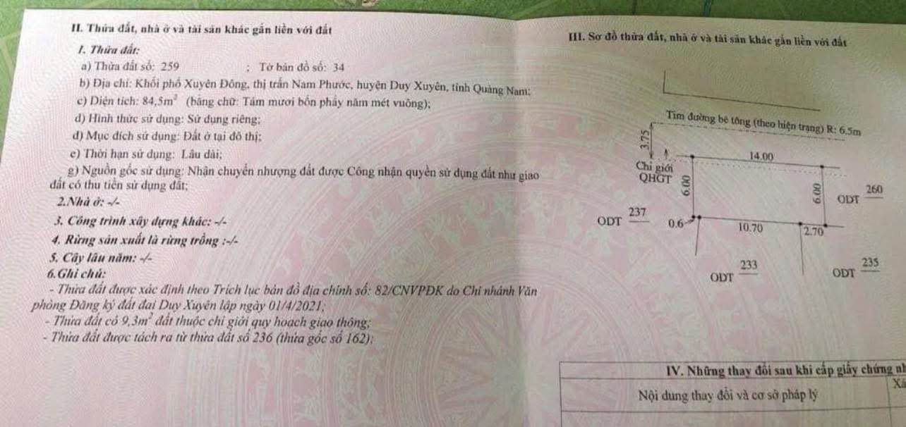 Đất nền Khối phố Xuyên Tây, thị trấn Nam Phước 84m² giá 400 triệu - Pháp lý rõ ràng!