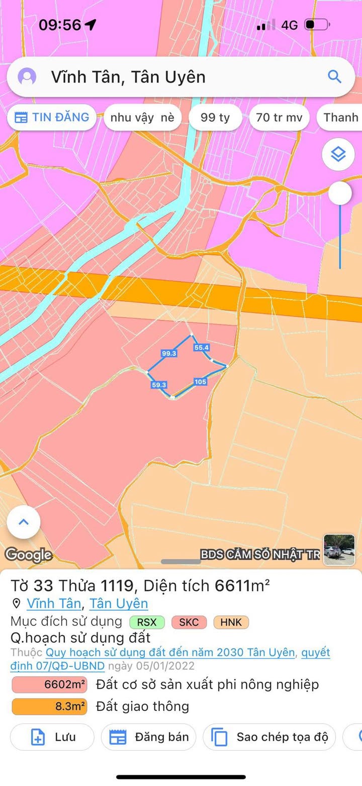 Đất nền Vĩnh Tân, Tân Uyên 6614m² giá 3.999.000đ/m² - Đầu tư sinh lời ngay!