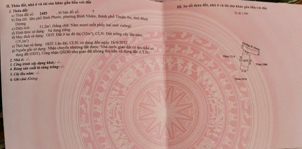 Đất nền Bình Nhâm, Thuận An 51m² giá 1.35 tỷ - Cơ hội đầu tư sinh lời!