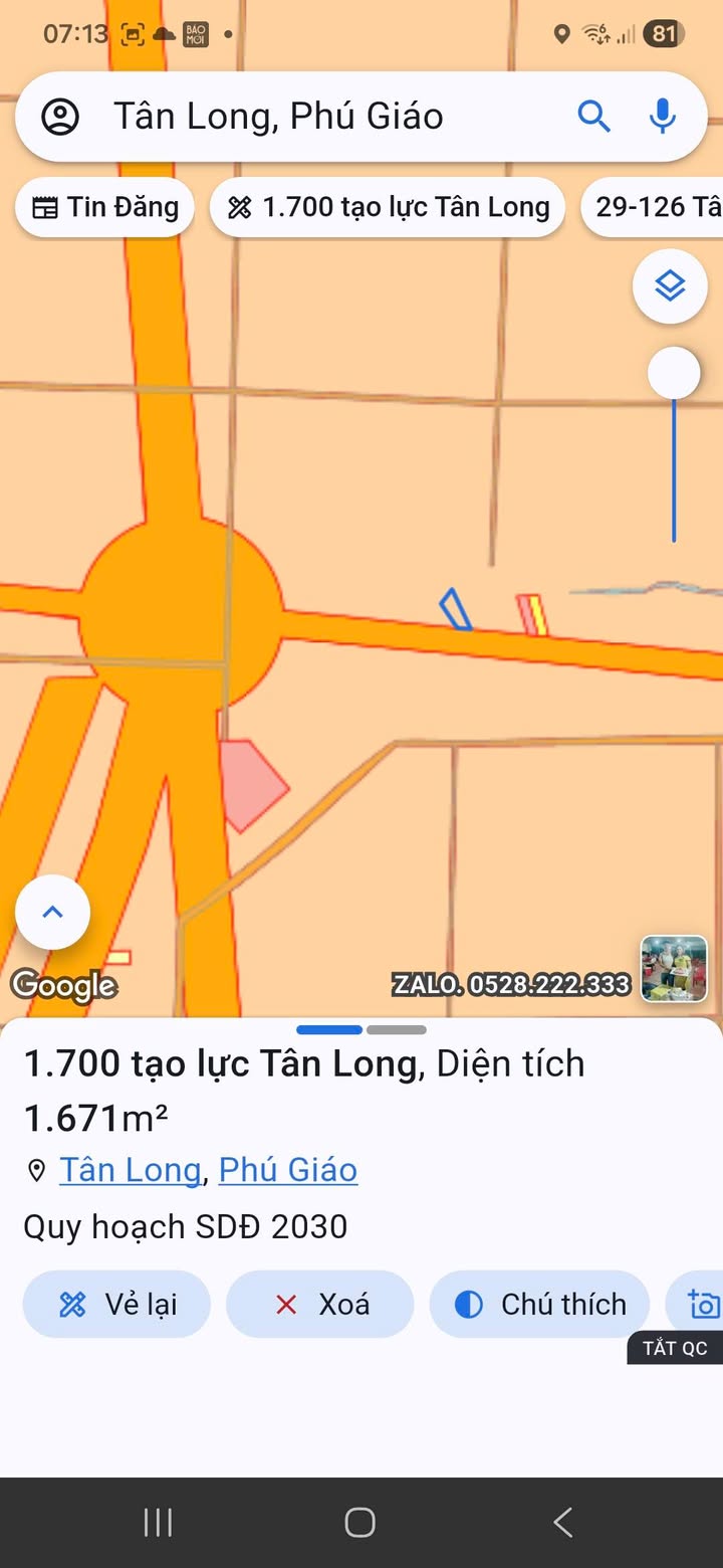 Đất mặt tiền đường Tạo Lực, Phú Giáo 1700m² giá 6.2 tỷ - Cơ hội đầu tư hấp dẫn!