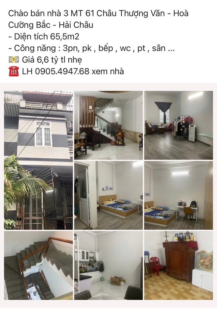 Nhà 3 tầng mặt tiền 61 Châu Thượng Văn, 65.5m² giá 6.6 tỷ - Cơ hội đầu tư tuyệt vời!