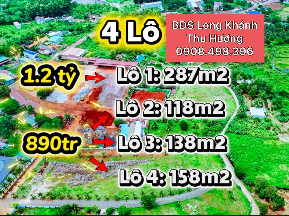 Đất nền Bàu Tràm Long Khánh 287m² giá 1.2 tỷ - Sổ riêng, thổ cư toàn bộ!