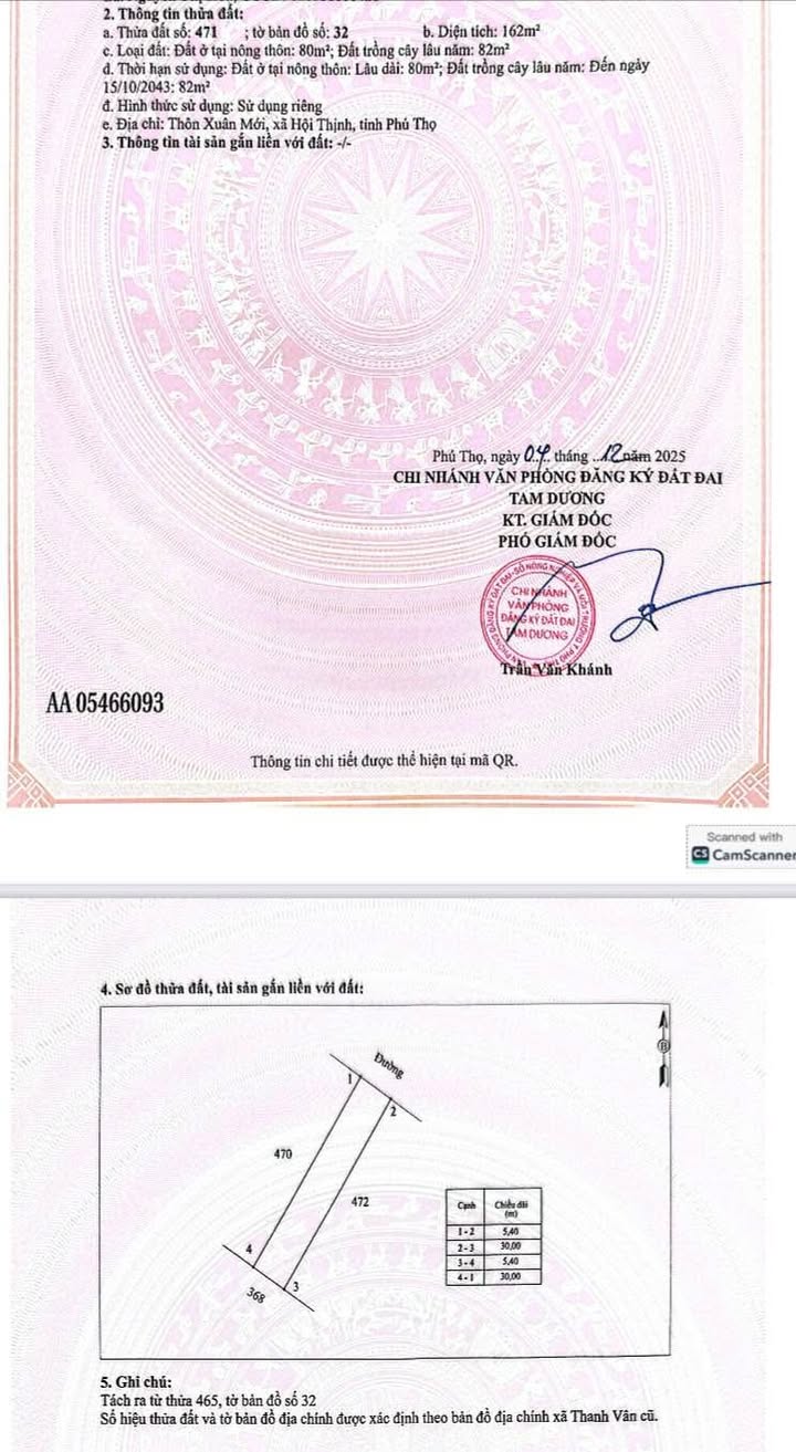 Đất nền Thanh Vân, Tam Dương 162m² giá 1 tỷ - Cơ hội đầu tư hấp dẫn!