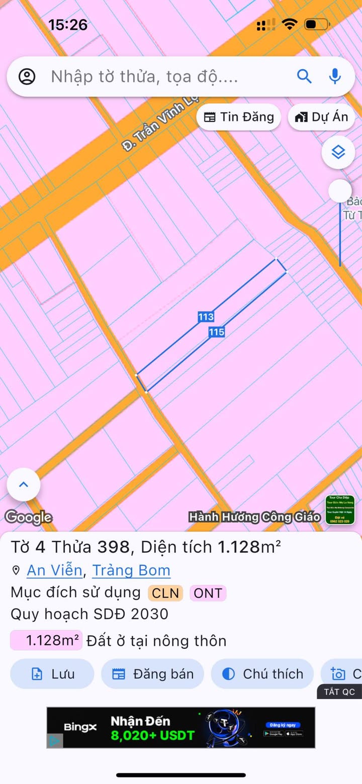 Đất nền Trần Vĩnh Lộc, Trảng Bom 1100m² giá 3.5 tỷ - Sổ đỏ chính chủ!