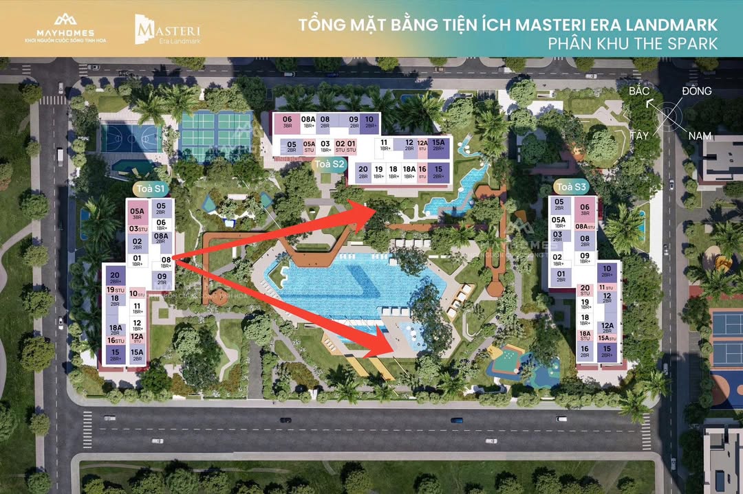 Căn hộ 1PN+ Masteri Era Landmark 48.5m² giá 3.2 tỷ - View bể bơi tuyệt đẹp!