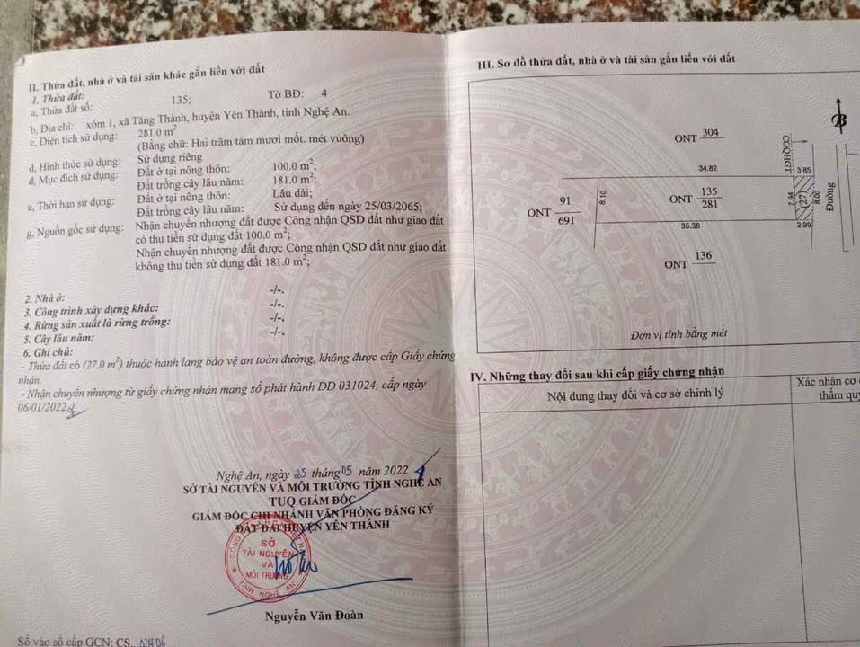 Đất nền Tăng Thành, Nghệ An 280m² giá 1 tỷ - Cơ hội đầu tư hấp dẫn!