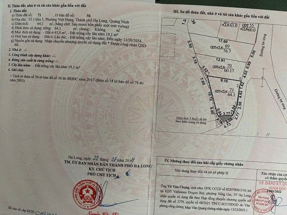 Đất nền chính chủ tại ngõ 41 Việt Hưng, Hạ Long - Diện tích 64m² giá 880 triệu!