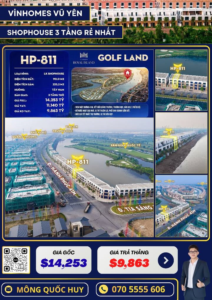 Shophouse mặt đường Hạnh Phúc Thủy Nguyên 90m² giá 9.589 tỷ - Cơ hội đầu tư tuyệt vời!