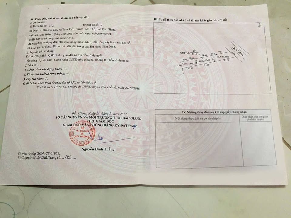 Đất nền mặt đường QL 17, xã Tam Tiến, huyện Yên Thế, 191m² - Giá chỉ 1 tỷ VND!