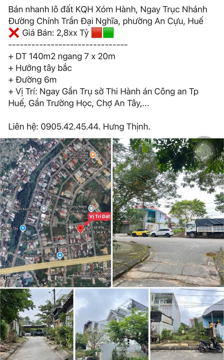 Lô đất 140m² KQH Xóm Hành, Trần Đại Nghĩa - Giá 2.8 tỷ, vị trí đắc địa!