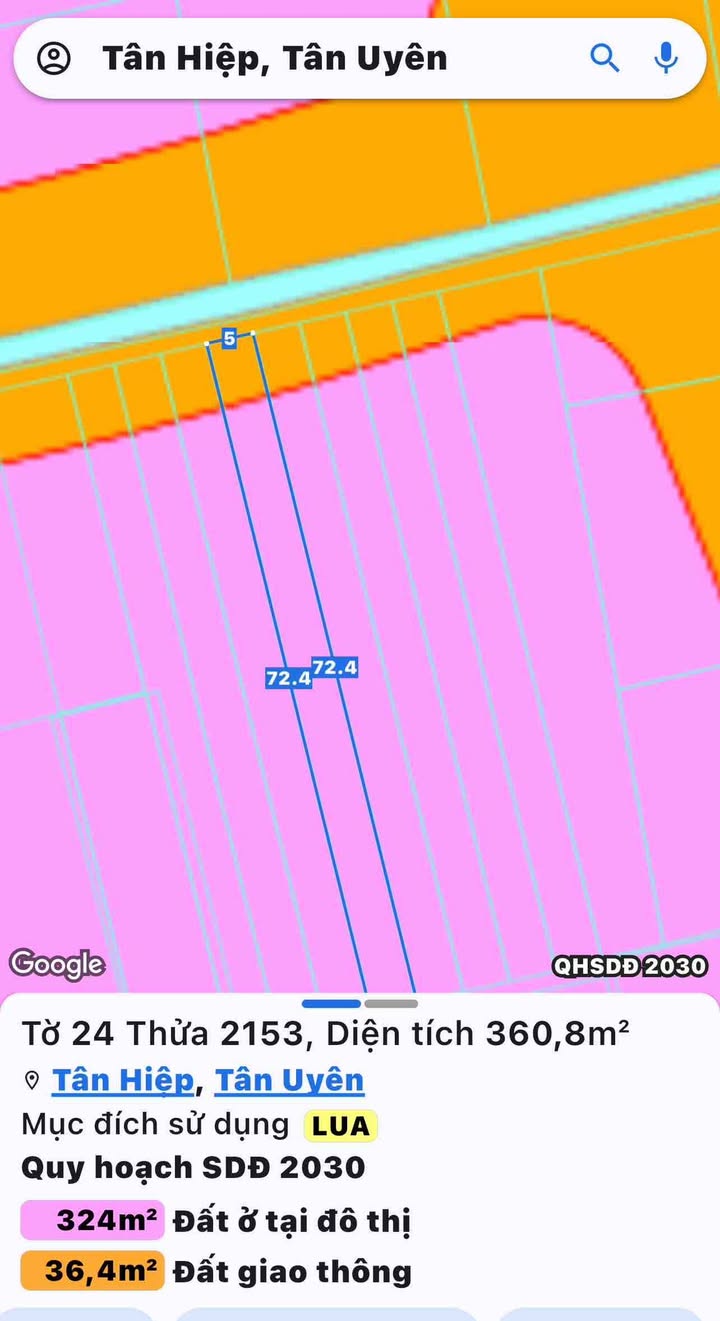 Đất nền Tân Hiệp, Tân Uyên 360m² giá 3.5 triệu/m² - Cơ hội đầu tư hấp dẫn!