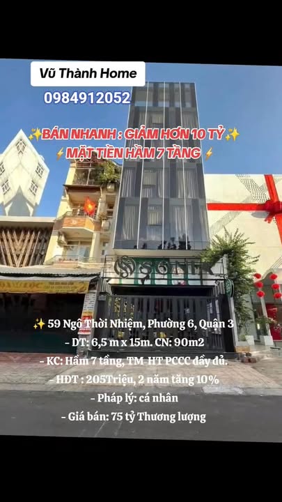 Bán gấp FrontHouse 90m² tại 59 Ngô Thời Nhiệm, Quận 3 - Giá chỉ 75 tỷ có thương lượng!