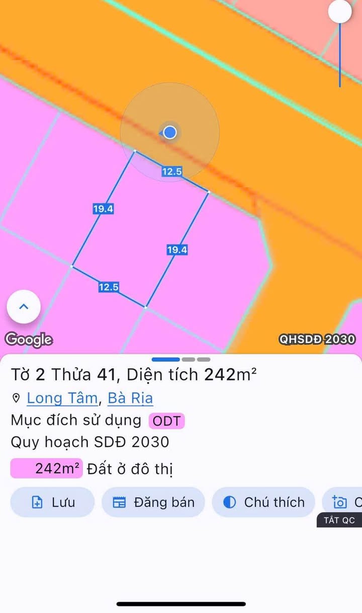 Bán Lô Biệt Thự Văn Tiến Dũng, Long Tâm, Bà Rịa 242m² giá 6.8 tỷ - Đầu tư sinh lời ngay!