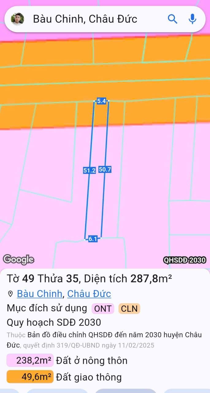 Đất nền Bàu Chinh, Châu Đức 100m² giá 1.55 tỷ - Cơ hội đầu tư hấp dẫn!