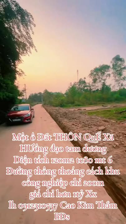 Đất thổ cư 120m² thôn Quế, xã Hướng Đạo, Tam Dương giá 1.1 tỷ - Đường thông thoáng, gần KCN!