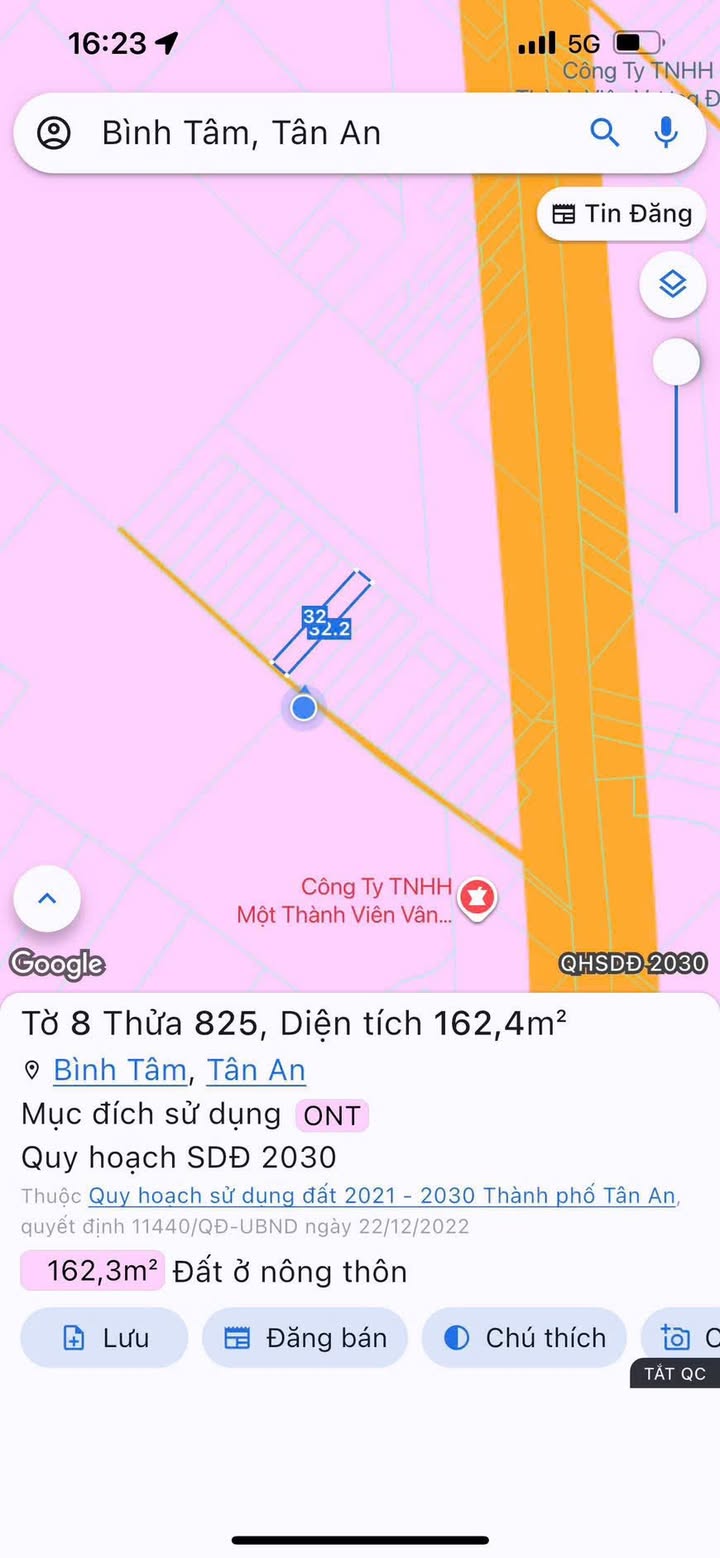 Đất nền thổ cư Bình Tâm, Tân An 160m² giá 750 triệu - Đầu tư sinh lời ngay!