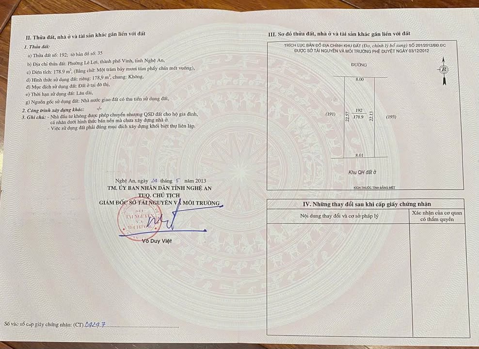 Đất nền tại phường Lê Lợi, Vinh 179m² giá 6 tỷ - Đầu tư sinh lời cao!