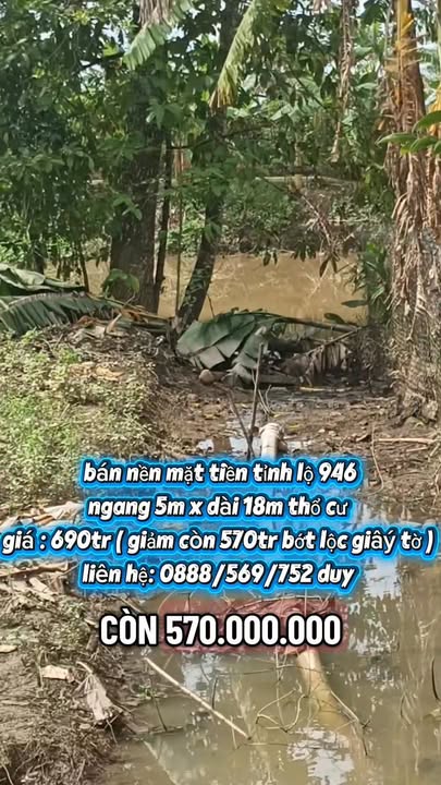 Đất mặt tiền tỉnh lộ 946, Chợ Mới, An Giang 90m² giá 570 triệu - Cần bán gấp!