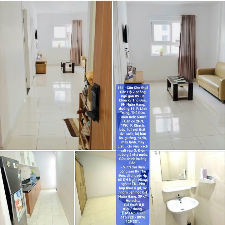 Căn hộ cho thuê 2 phòng ngủ tại Thủ Đức 63m² - Full nội thất chỉ việc vào ở!