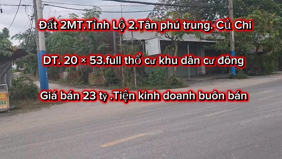 Đất nền 2 mặt tiền TL 2, Tân Phú Trung, Củ Chi 1100m² giá 23 tỷ - Cơ hội đầu tư hiếm có!