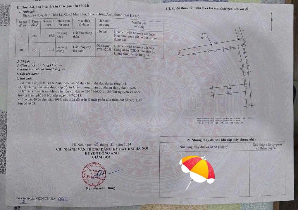 Đất nền Lê Xá, Mai Lâm, Đông Anh 67m² - Chính chủ bán gấp, giá tốt!