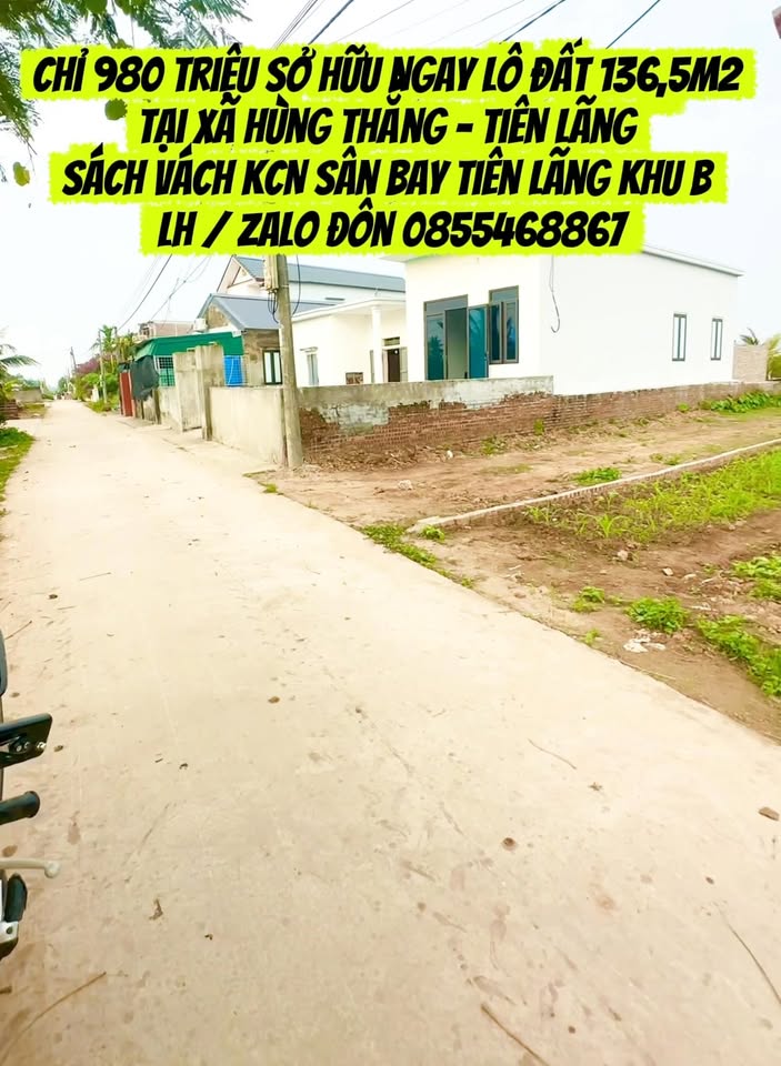 Đất nền Hùng Thắng Tiên Lãng 136,5m² giá 980 triệu - Vị trí siêu tiện lợi cho gia đình!