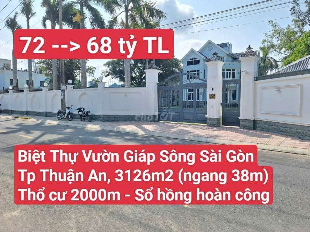 Biệt thự vườn giáp sông Sài Gòn, phường Lái Thiêu, 3126m² giá 68 tỷ - Không gian yên tĩnh lý tưởng!