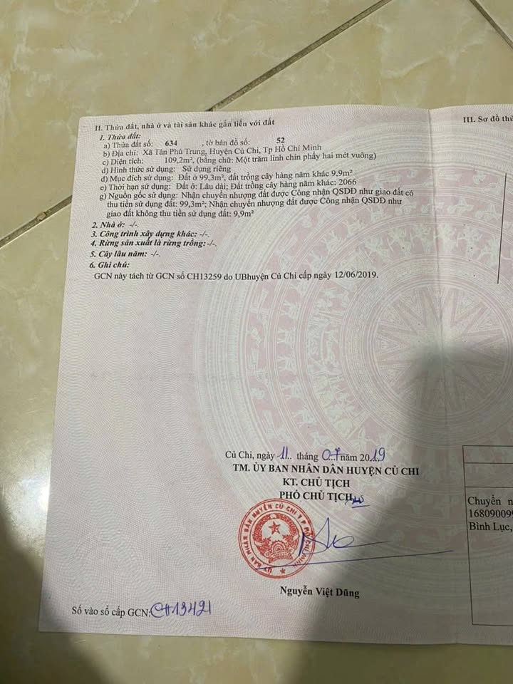 Bán đất thổ cư 109m² tại xã Tân Phú Trung, Củ Chi - Đầu tư sinh lời ngay!