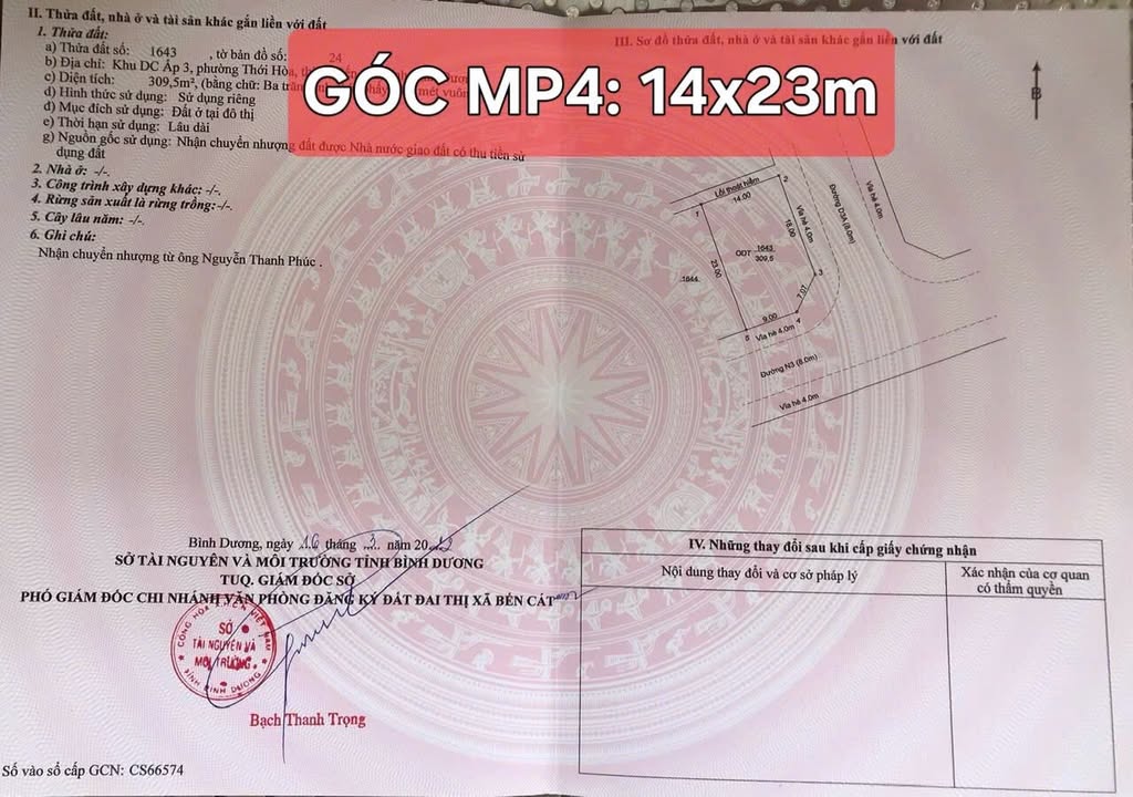 Đất nền Thới Hòa Bến Cát 309m² giá 4 tỷ - Đầu tư sinh lời ngay!