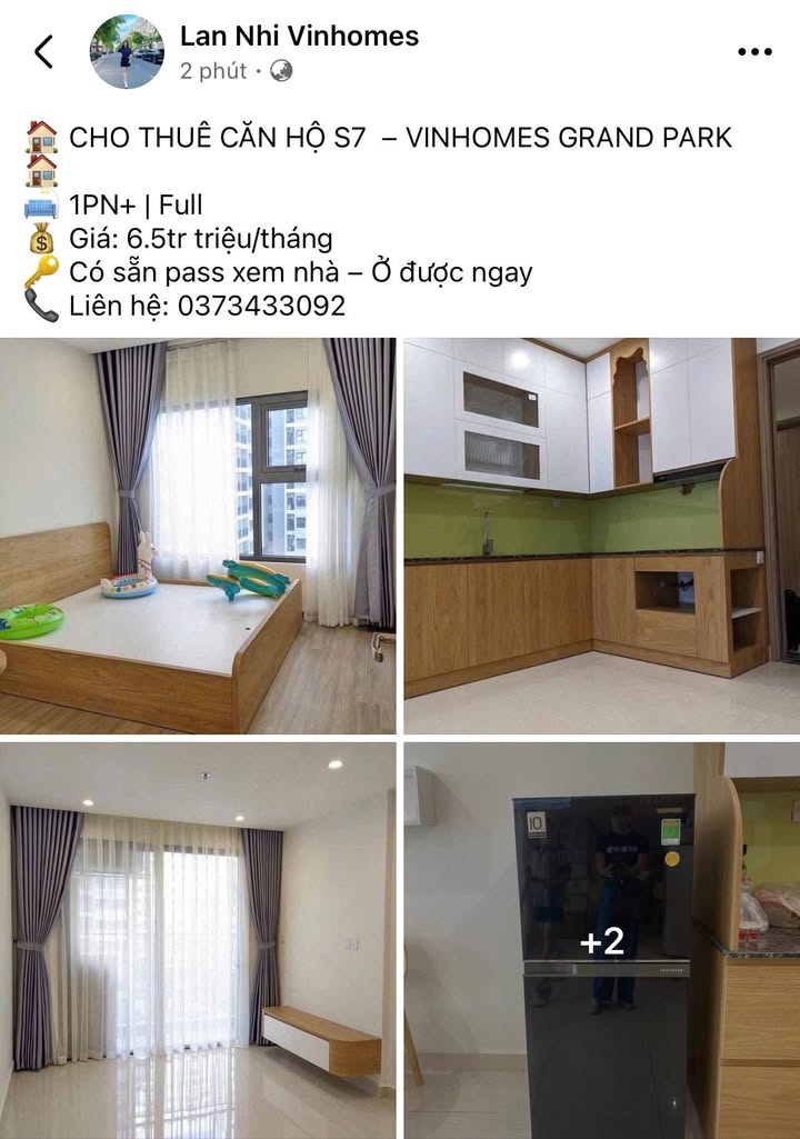 Căn hộ S7 Vinhomes Grand Park Thủ Đức 1PN giá 6.5 triệu - Sẵn sàng vào ở!