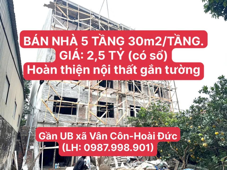 Nhà 5 tầng kiên cố tại Vân Côn, Hoài Đức, giá 2.5 tỷ - Sổ đỏ chính chủ!