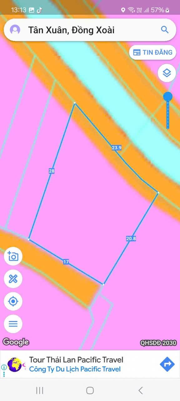 Đất 2 mặt tiền khu Tân Trà, Đồng Xoài 488,7m² giá 1,9 tỷ - Đầu tư sinh lời ngay!