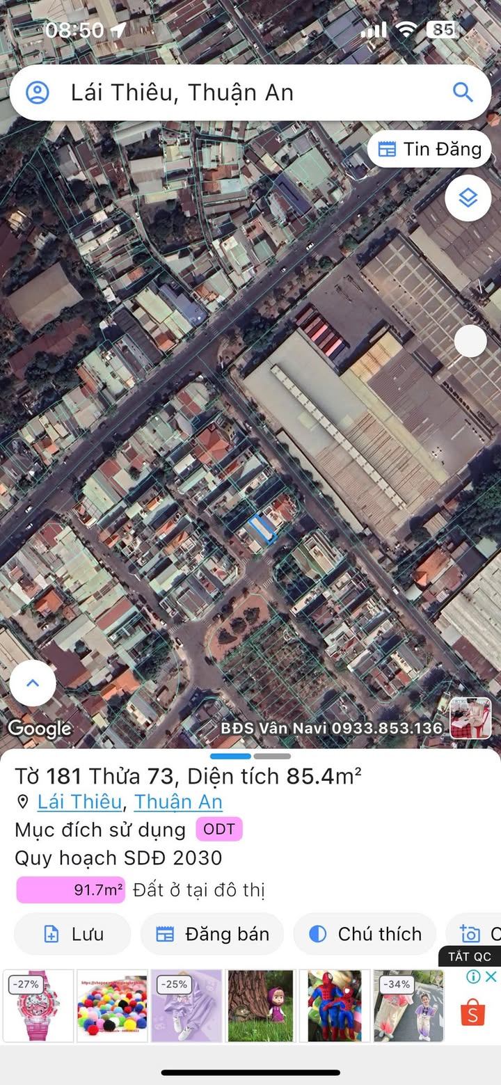 Đất nền Lái Thiêu 85.4m² giá 4.8 tỷ - Đầu tư sinh lời ngay!