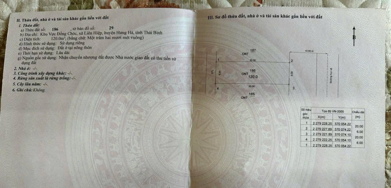 Đất nền đẹp tại xã Liên Hiệp, Hưng Hà 120m² giá chỉ 2 tỷ - Nhanh tay sở hữu!