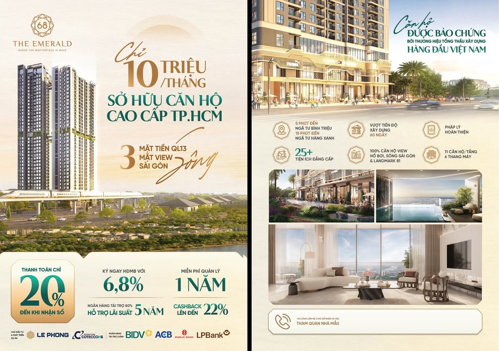 Căn hộ The Emerald 68 tại Thuận An 33m² giá 51 triệu - Sống đẳng cấp ngay trung tâm!