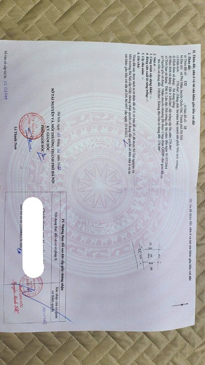 Đất thổ cư xã Phú Mãn, Quốc Oai, Hà Nội 376m² - Sổ đỏ chính chủ, pháp lý rõ ràng!