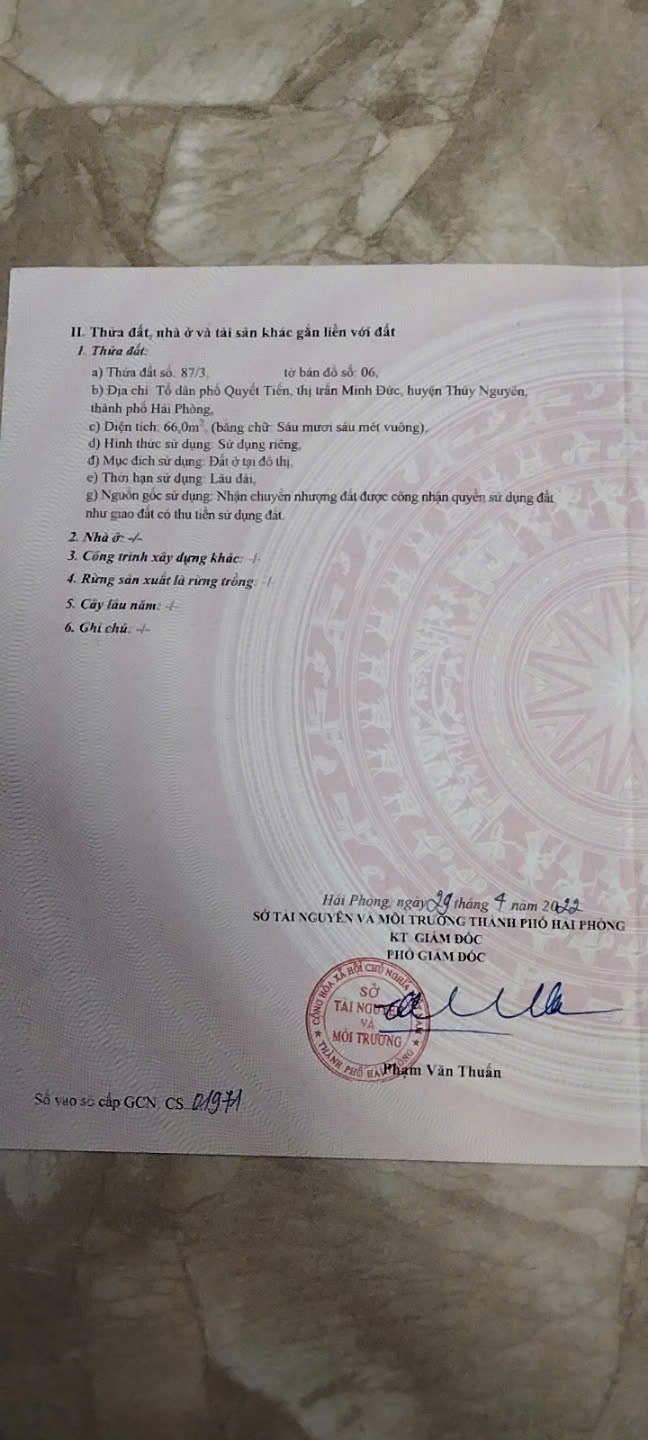 Bán đất lô số 3 khu dân cư Minh Đức 66m² giá 1.x tỷ - Pháp lý rõ ràng, vị trí đẹp!