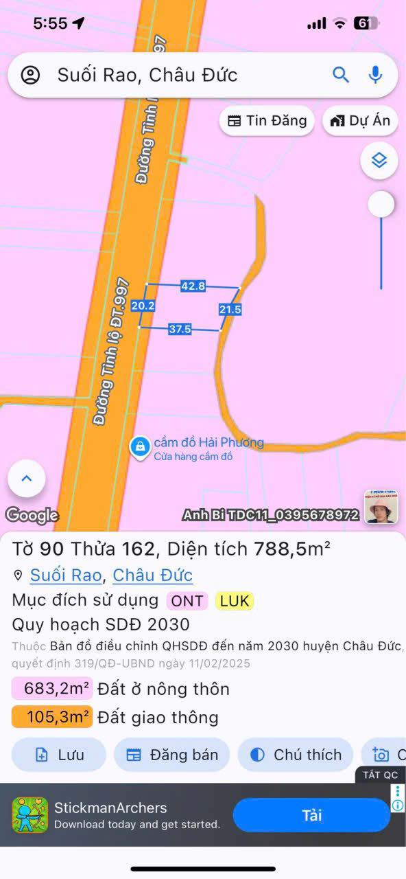 Đất nền mặt tiền 997, KCN Đất Đỏ, 100m², giá 3.2 tỷ - Cơ hội đầu tư sinh lời!