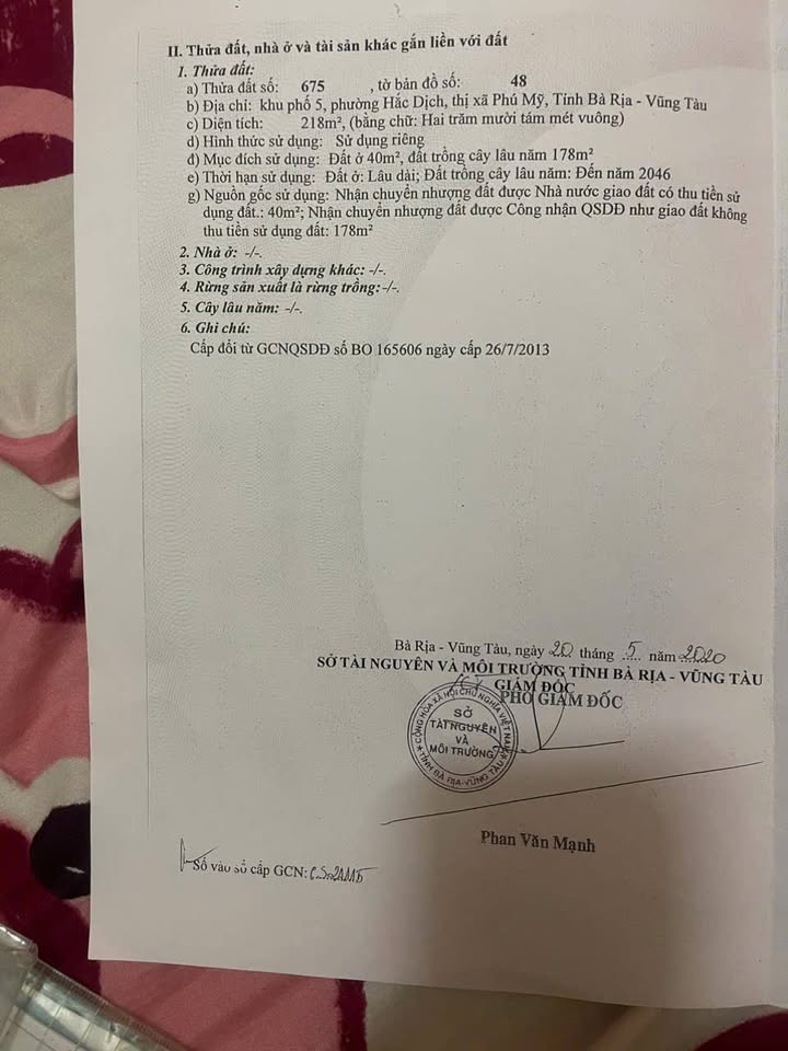 Đất Hắc Dịch, Phú Mỹ 218m² giá 1.5 tỷ - Bán gấp cần tiền!