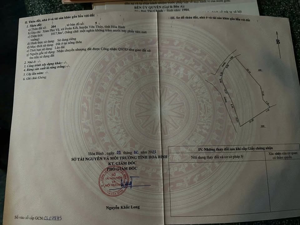 Đất nền phân lô Xóm Phú Vẽ, Yên Thủy, Hòa Bình 1965m² - Pháp lý rõ ràng, đầu tư sinh lời!