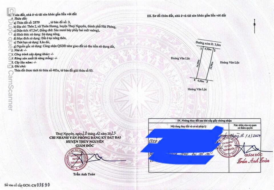 Đất thổ cư thôn 2 Thiên Hương, Thủy Nguyên 67m² giá 1.3 tỷ - Vị trí đẹp, giao thông thuận lợi!