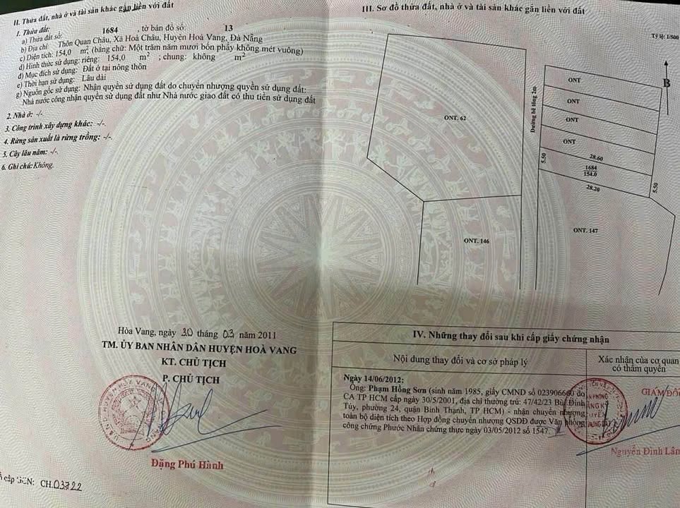 Đất nền tại tổ dân phố Quan Châu, phường Hòa Xuân, 154m² chỉ 1.97 tỷ - Mặt tiền ô tô thông thoáng!