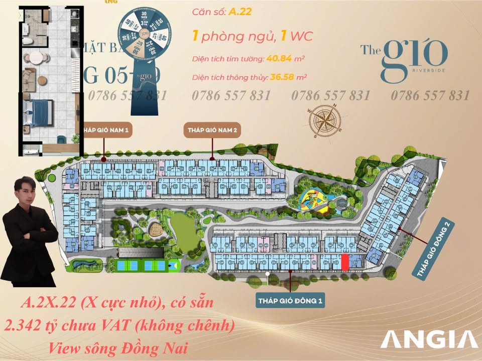 Căn hộ Studio The Gió Riverside Dĩ An 41m² giá 2.342 tỷ - View sông Đồng Nai hiếm có!