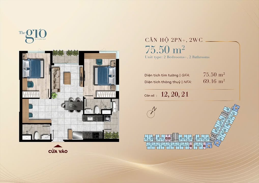 Căn hộ The Gió Riverside Dĩ An 75m² giá 4.246 tỷ - Cơ hội đầu tư hấp dẫn!