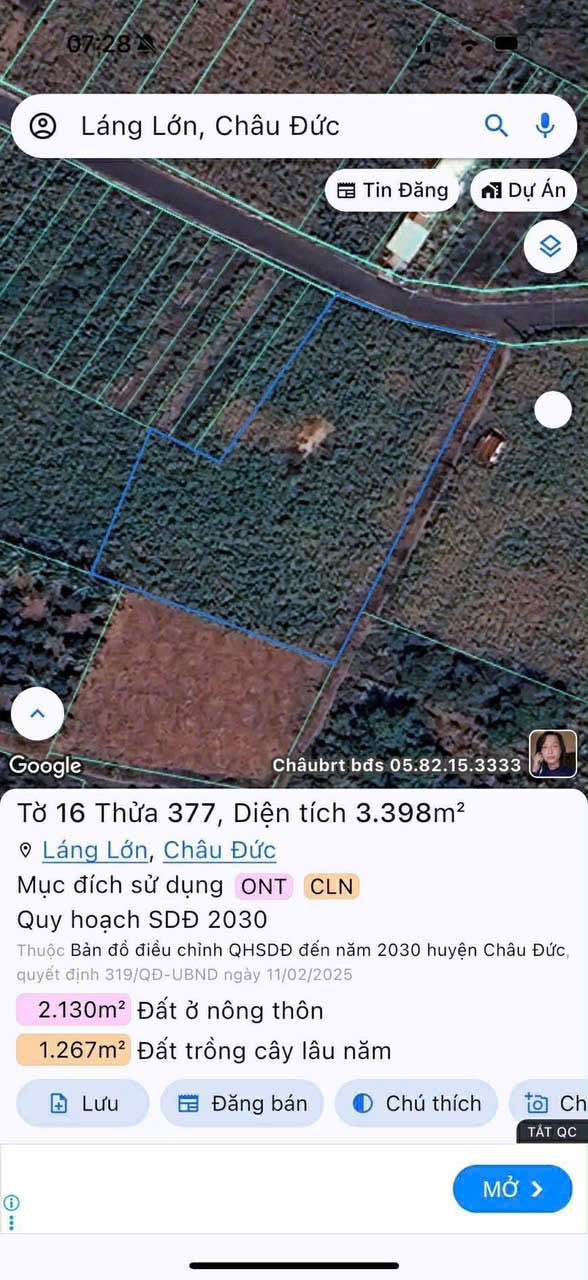 Bán đất Long Lớn Châu Đức 3398m² giá 3.7 tỷ - Cơ hội đầu tư tuyệt vời!