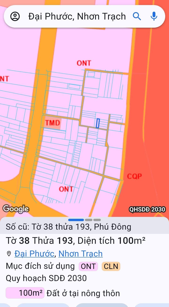 Đất nền Đại Phước Nhơn Trạch 100m² giá 1.55 tỷ - Sổ hồng riêng chính chủ!