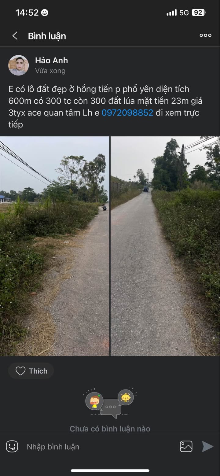 Đất nền Hồng Tiến, Phổ Yên 600m² giá 3 tỷ - Cơ hội đầu tư hấp dẫn!