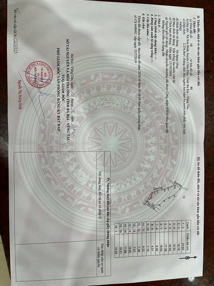 Đất nền 2 mặt tiền 2234m² Sơn Bình, Châu Đức giá 2.6 tỷ - Cơ hội đầu tư tuyệt vời!